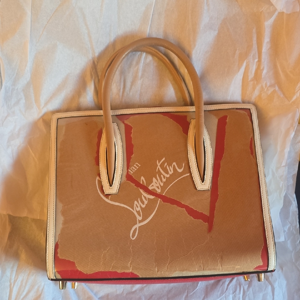 Christian Louboutin Beige and Red Satchel Posh Authenticated